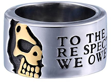 HIJONES Herren Edelstahl Halb Schädel Biker Ring Mit Zitate 13Mm Band Goldene Größe 54