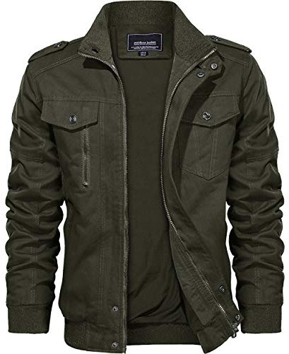 KEFITEVD Hommes Printemps Coton Militaire Tactique Blousons Multi-Poche Bomber Manteau extérieur Veste Moto Armée Vert,L