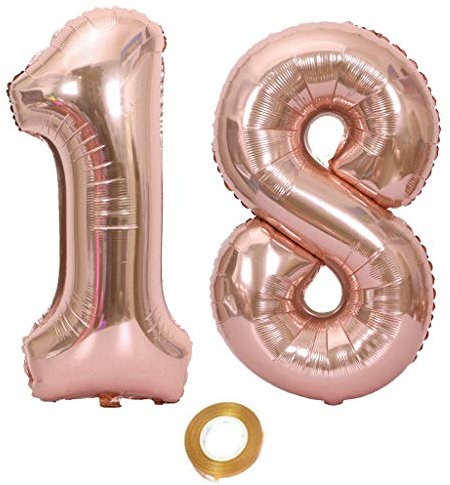 Luftballons Zahl 18, Nummer 18 Luftballon Rosegold Mädchen Luftballons 18. Geburtstag Folienballon, Zahl 18 Rose Gold Nummer 18 Ballons Große, 40 Zoll Riese Heliumfolie Ballon (number 18)