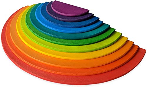 Gamez Galore Natürlich lackierte, pastellfarbene Sammlung von Stapel-, Balancier- und Sortier-Holzspielzeugen (11-teilige Halbkreise zur Verwendung mit 12-teiligem stapelbarem Regenbogen)
