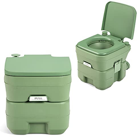 RELAX4LIFE Campingtoilette mobil, tragbare Toilette, mobiles WC Abnehmbarer Wassertank 20 L, Campingklo Sitzhöhe 42 cm, Reisetoilette mit Pumpe, Outdoor WC für Reisen, Camping & Wohnmobil (grün)