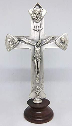GTBITALY 10.064.30 Croce con Base Legno crocefisso Terzo millennio Argento Padre Figlio Spirito Santo Pace Comunione