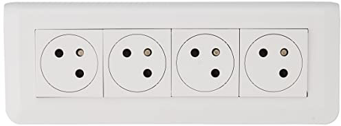LEGRAND - Prise Quadruple Murale Précâblée avec Terre Mosaic Surface Link à 45° - Prise 2P+T + Cadre Saillie + Plaque de Finition - Fabriqué En France - Blanc