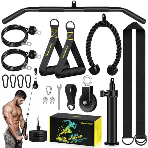 RENRANRING Fitness LAT and Lift Pulley System Gym - Upgraded LAT Pull Down Cable Machine Attachments, Loading Pin, Handle and Tricep Rope, for Biceps Curl, Forearm, Triceps Exercise Gym Equipment