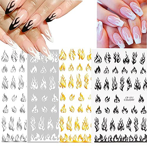 MWOOT 4 Blatt 3D Feuer Flamme Nagelsticker Abziehbilder,Selbstklebend Nagelaufkleber für DIY Nagelspitzen Dekoration, Flamme Nagel Aufkleber Abziehbilder Maniküre Dekoration