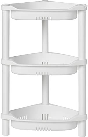 ELYKEN Estante organizador de ducha de 3 niveles, 14.4 x 11.2 x 22.4 pulgadas, resistente al óxido, soportes de ducha de plástico para baño interior, bañera, bandeja de ducha, color blanco