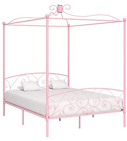 SKM Himmelbett-Gestell Rosa Metall 160 x 200 cm