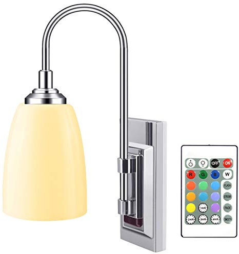 HONWELL LED Wall Light, Battery Operated Wall Lamp, Indoor Wall Sconce with 12 Color Changing, 3000K Warm White LED Wall Lighting for Living Room, Bedroom, Hallway, Staircase, 1 Piece, Silver