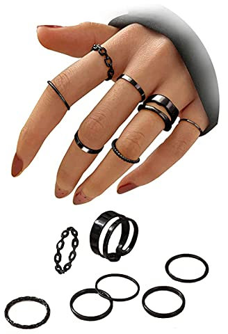 Guanyj Set mit 7 Ringen im Vintage-Stil für Damen und Mädchen, Vintage, Phalange, Ring aus Legierung, Mädchen, stapelbar, Finger, Strass, Ring, Boheme-Schmuck, 1,4 cm / 1,5 cm / 1,6 cm / 1,7 cm / 1,9