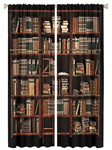 Vintage Bücherregal Verdunkelungsvorhang, Bibliothek, Vintage, altes Bücherregal, Fenstervorhänge für Kinder, Jungen, Mädchen, Wohnzimmer, Schlafzimmer, Dekoration, Vorhang, vertikal, 132,1 x 213,4 cm