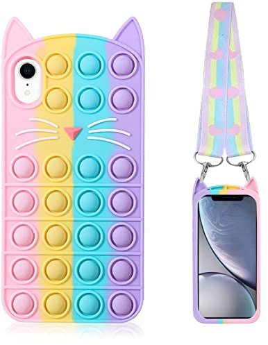 GDDJONG Fidget Pop Handyhülle für iPhone XR, Stressabbau, Push-Pop-Blasen, 3D-Cartoon, lustig, Kawaii, niedlich, lustig, weiches Silikon-Design, für Mädchen, Kinder, Jungen (für iPhone XR, 15,5 cm, 1