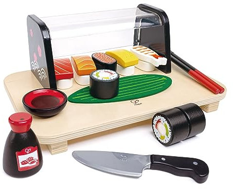 Hape Set de Sushis en Bois – Jeu d’Imitation avec Plateau, Baguettes et Accessoires pour Petits Chefs