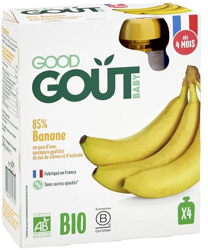 Good Goût - Gourdes Banane - Purée Bébé - dès 4 Mois - 85% Banane - sans Sucres Ajoutés - Fabriqué en France - 4 x 85 g