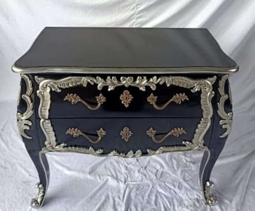Kunibert Antike Louis Seize Barock Rokoko Stilmöbel Kommode Farbe: schwarz mit Silber Breite93cm Sideboard Nr.44