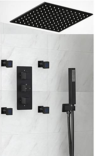 MILANO Mixer Valve 400mm Recessed Shower Head Handset Body Jets Black