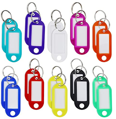 Key Tags with Labels Key Fobs with Labels Key Rings with Tags Multi Coloured Easy to Read,for Luggage, Pets and Office Multipurpose (20 pcs,10 Colors)