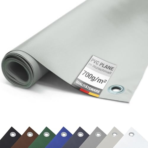 ANKO PLANEN 700 g/m² PVC Gewebeplane mit verzinkten Rundösen – Matte UV-stabile reißfeste LKW Abdeckplane (Grau, 2,5m x 5m)