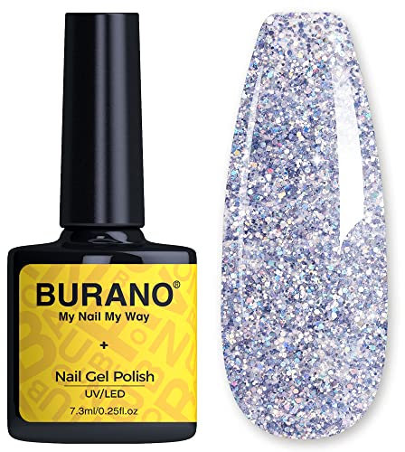 BURANO Glitter Gel Nail Polish, LED UV Nail Gel Shimmer Holographic Effect Soak off Curing Required
