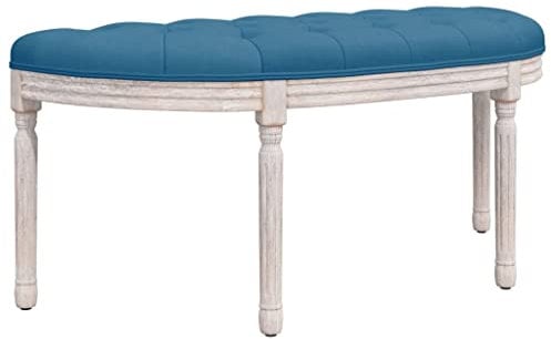 vidaXL Sitzbank, Flurbank Polsterbank Halbrund, Bank Bettbank für Schlafzimmer Wohnzimmer, Klavierbank Holzbeine, Französischer Vintage-Stil, Blau Samt