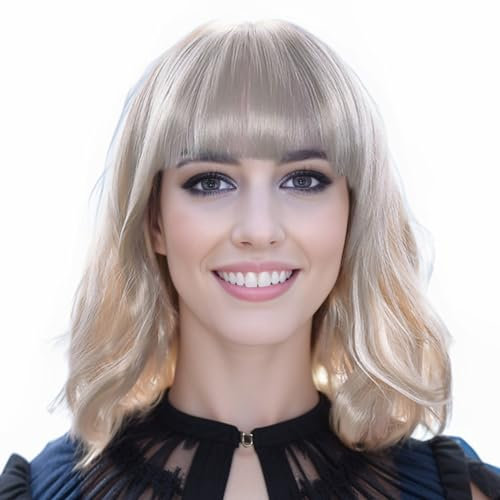 IMISSU Kurze lockige Haare Bob Perücken Cosplay Perücke mit Pony Halloween Kostüm Party Kopfbedeckung für Frauen (613 Blond)