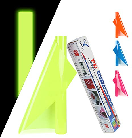 VEGIXO Heat Transfer Vinyl Yellow – Glow in Dark 12inch x 8 Feet Iron on Vinyl Roll for Cricut & Cricut Heat Press,HTV Vinyl is Easy to Cut & Weed