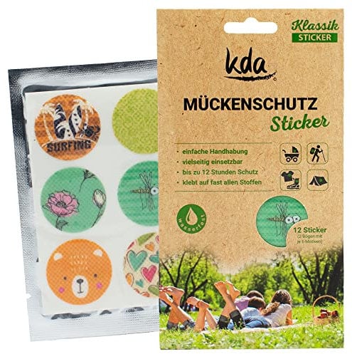 kda Mückenschutz Sticker 12er Pack Klassik - Anti Mücken Moskito Aufkleber für Babys und Kinder Familien Mückenschutz Insektenschutz Mückensticker Patches Pflaster DEET frei Camping Urlaub Outdoor