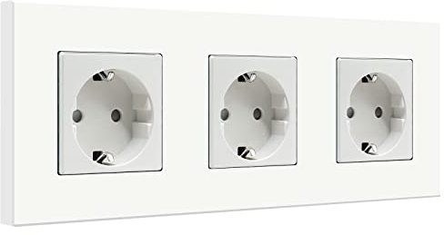 BSEED Schuko Enchufe Triple Blanco,Enchufe de pared con Panel de Plastico,16A 250V toma de corriente,enchufes de extensión para Cocina, Dormitorio, Oficina, Hotel, etc