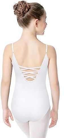 Body Danza classica Donne Bambina, Body da balletto Canotta Body Ginnastica Leotards con Spalline Regolabili (140, Bianco)