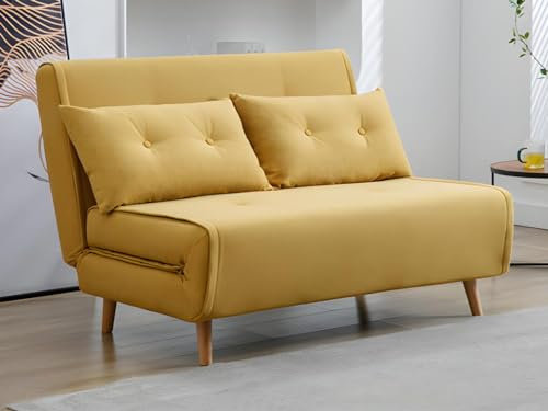 Vente-unique-Sofa 2-Sitzer mit Schlaffunktion - Stoff - Senfgelb - URIBIA