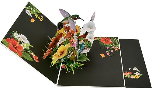 Pop Up Karte Blumen, 3D Geburtstagskarten Karte Danke Mit Umschlag und Notizkarte, Farbige Geburtstagskarte Multifunktionale Grußkarte für Frau Mütter Lehrer Freunde (Kolibri)