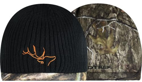 EDTREK Wendbare winddichte Fleece-Beanie-Mütze – warme Wintermütze für Jagd, Angeln, Camping bei kaltem Wetter, Schwarz mit Mo Country Dna Camo, L