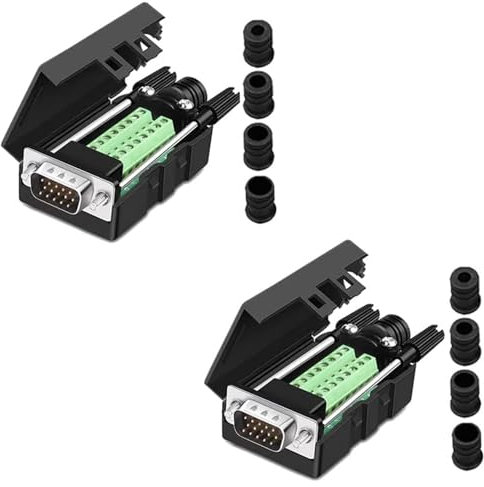 PENGLIN 2 Stück VGA DB15 3 Reihen Lötfreier Stecker Adapter, 3+9 D-SUB 15 Pins Port Breakout Steckverbinder Board mit Gehäuse Zubehör Lange Bolzen