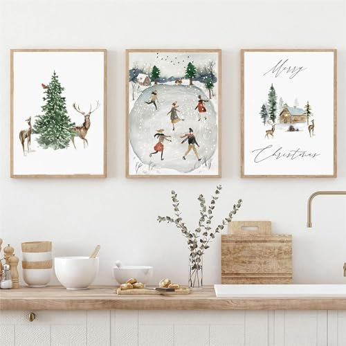 3er Premium Poster Set Weihnachten Winter Wandbilder Kunst Leinwandbilder, Ohne Rahmen Bilder Wanddeko Bild für Wohnzimmer Schlafzimmer Weihnachten Decor (50x70cm)