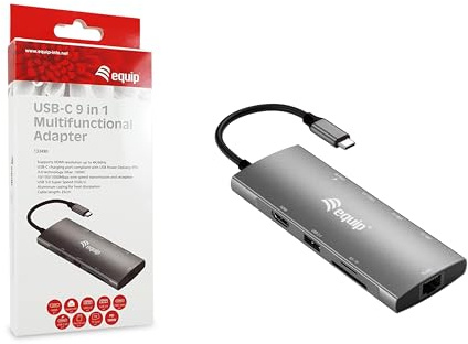 Equip 133490 USB-C 9-in-1-Multifunktionsadapter, HDMI 4K/60Hz, Gigabit LAN, USB 3.2 GEN1, SD/TF, 100W USB PD