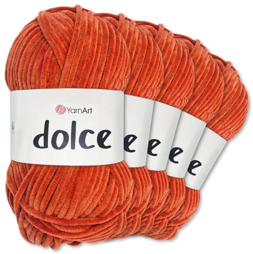 Frida's Wollhaus YarnArt 5 x 100 g Dolce Chenille Wolle Garn Stricken Häkeln Amigurumi 52 Farben (793 | Rost)