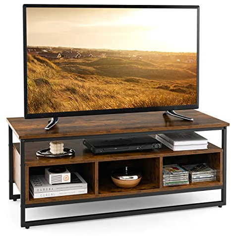 GIANTEX Meuble TV industriel avec structure en acier, meuble TV avec différentes étagères et 3 espaces de stockage, meuble TV salon durable et robuste, dimensions 110 x 42,5 x 45 cm, KY43753FIIT
