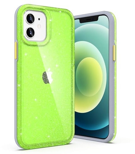 ULAK for iPhone 12/12 Pro Case Clear Glitter Soft TPU Cover Anti-Scratch&Shockproof Transparent Protective Phone Case Compatible with iPhone 12/iPhone 12 Pro 6.1 Inch, Chartreuse