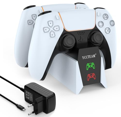 YTEAM PS5 Controller Ladestation für Dualsense Wireless/Edge Controller,Ladestation für Playstation 5 Controller mit Typ-C-Kabel und Stecker, Schnellladestunde 2,LED-Visualisierung des Ladestatus