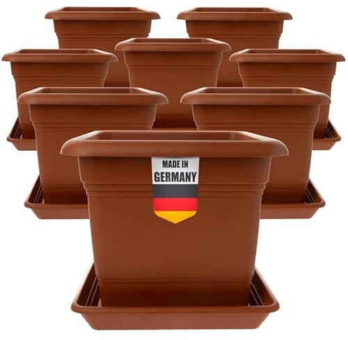 2friends Lot de 8 grands pots de fleurs en plastique - Terracotta - 40 x 40 cm - Pour l'extérieur - Robuste - Idéal pour le jardin et la terrasse
