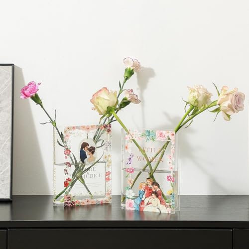 PORPAN Buchvase, Acryl, für Blumen, Klare, Moderne, Dekorative Vase, für Wohnzimmer, Badezimmer, Büro, Regal, 2 Stück