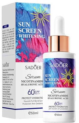 Sérum de protection solaire pour le visage SPF 60+ - Sérum hydratant sans huile pour le visage - Pour peaux sensibles - Sérum quotidien hydratant et nourrissant les peaux sèches - Crème solaire de