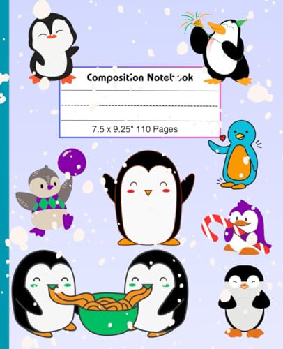 Penguin Composition Notebook: 110 pages, 7.5 x 9.25 inches | Wide Ruled Journal