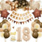 18. Geburtstagdeko Junge Mädchen, 18 Jahre Braun Beige Ballon Arch Kit mit Happy Birthday Banner, Cake Topper, Geburtstag Zahlen Luftballon 18 Jahre, Folienballon, Party Deko für Geburtstag