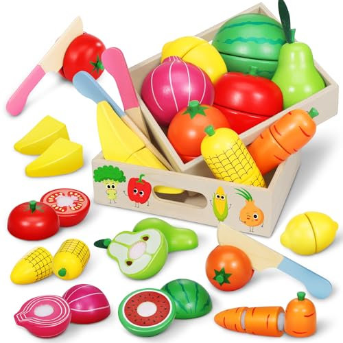 Pourbibi Spielzeug ab 1 2 3 Jahre, Montessori Spielzeug ab 1 2 Jahre, Kinderküche Spielküche Zubehör, Küchenspielzeug Holz für Kinder, Lernspielzeug Rollenspiele Pädagogisches Spielzeug Geschenk