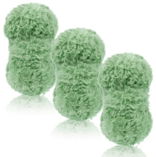 LEREATI Plüschwolle 3 x 100g Fransengarn Weiche Flauschige Wolle Dicke Plush Yarn Fluffy Yarn Fransenwolle zum Häkeln & Stricken Tasche, Hüte, Decken, Pelziges Objekt (Hellrosa Grün)
