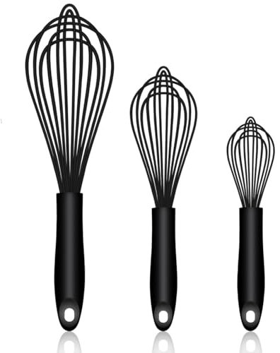 Batidor de Silicona Apto para Lavavajillas, Diseño Sellado Impermeable, Juego de 3, Batidores de Cocina Profesionales Manual Varillas para Cocinar sin Arañazos, Batidor de Silicona y Acero Inoxidable