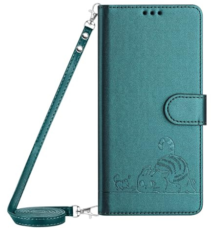 Paekear Handykette für Huawei P20 Hülle, PU-Leder Schutzhülle - Handyhülle mit Band zum Umhängen - Klapptasche Handytasche Case mit Handy-Kette, Kartenfach und Portmonee, Dunkelgrün