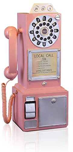 Vintage Pink Rotary Dial Festnetztelefon - Retro Wandmontiertes antikes Telefonmodell für Café Bar Fenster Kabinendekoration -