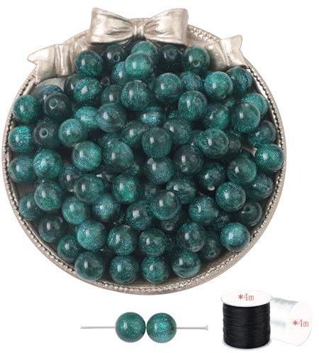 ftiemlovde 60 Rondes Perles pour Bracelet,Oeil Collier Perle Pierre Naturelle pour Bijoux (Vert Foncé Scintillant 8mm)