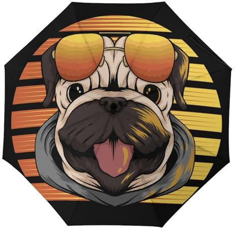 YBQLNP Automatischer Regenschirm Brille Mops Taschenschirm Winddicht Sturmfest Für Herren Damen Teenager